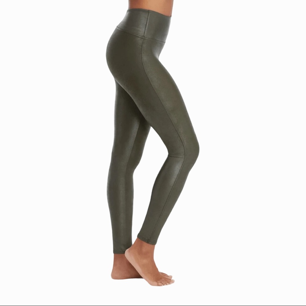 Spanx Faux Leather Leggings in Color Olive - Picture 3 of 6